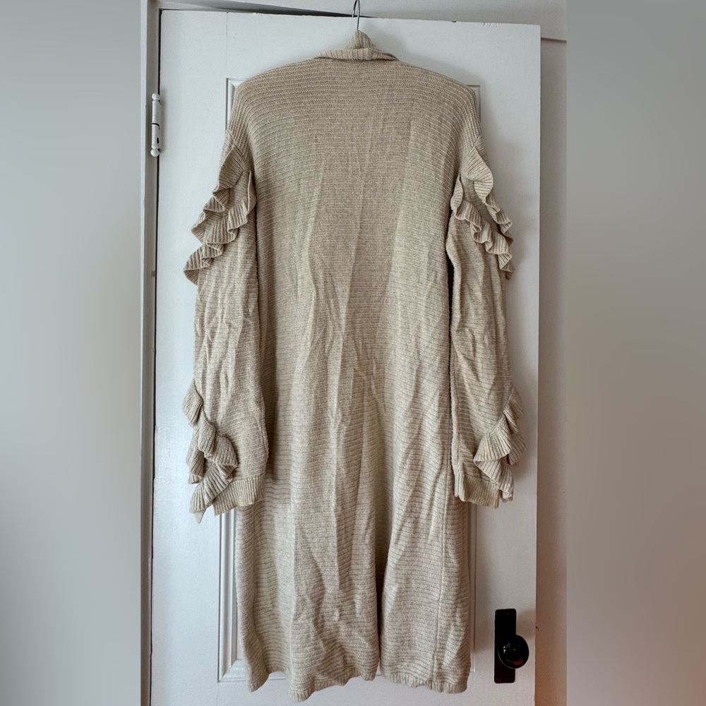 Beige Long Ruffle-Sleeve Cardigan – Size L - Picture 2 of 6